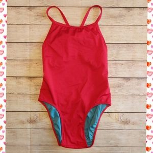 Thin Strap Water Safety Red life guard swimsuit 2X